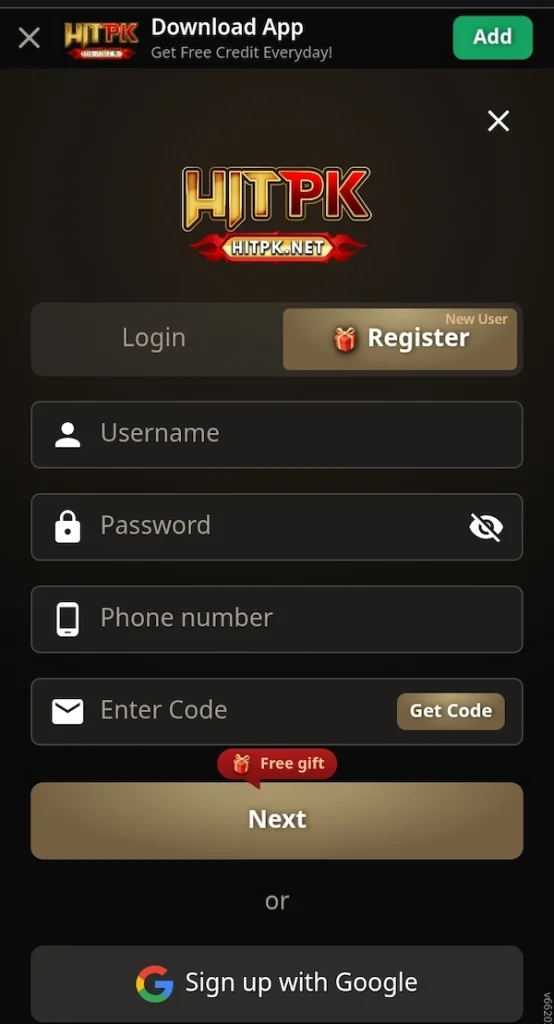 Register Hit Pk Game